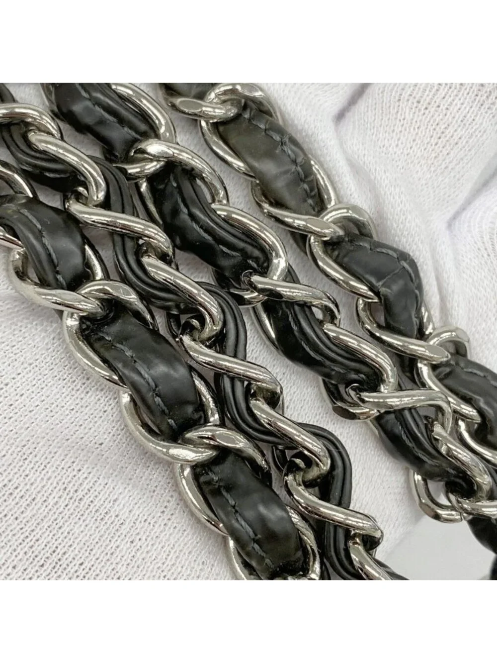 Chanel Shoulder Bag Quilted Leather Black Silver